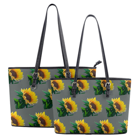 Sunflower Of Peace© Limited Edition Deluxe Euro Soft PU Leather Tote Bag In Silver Swan Gray