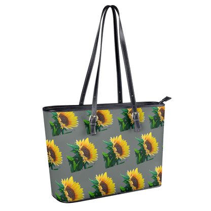 Sunflower Of Peace© Limited Edition Deluxe Euro Soft PU Leather Tote Bag In Silver Swan Gray