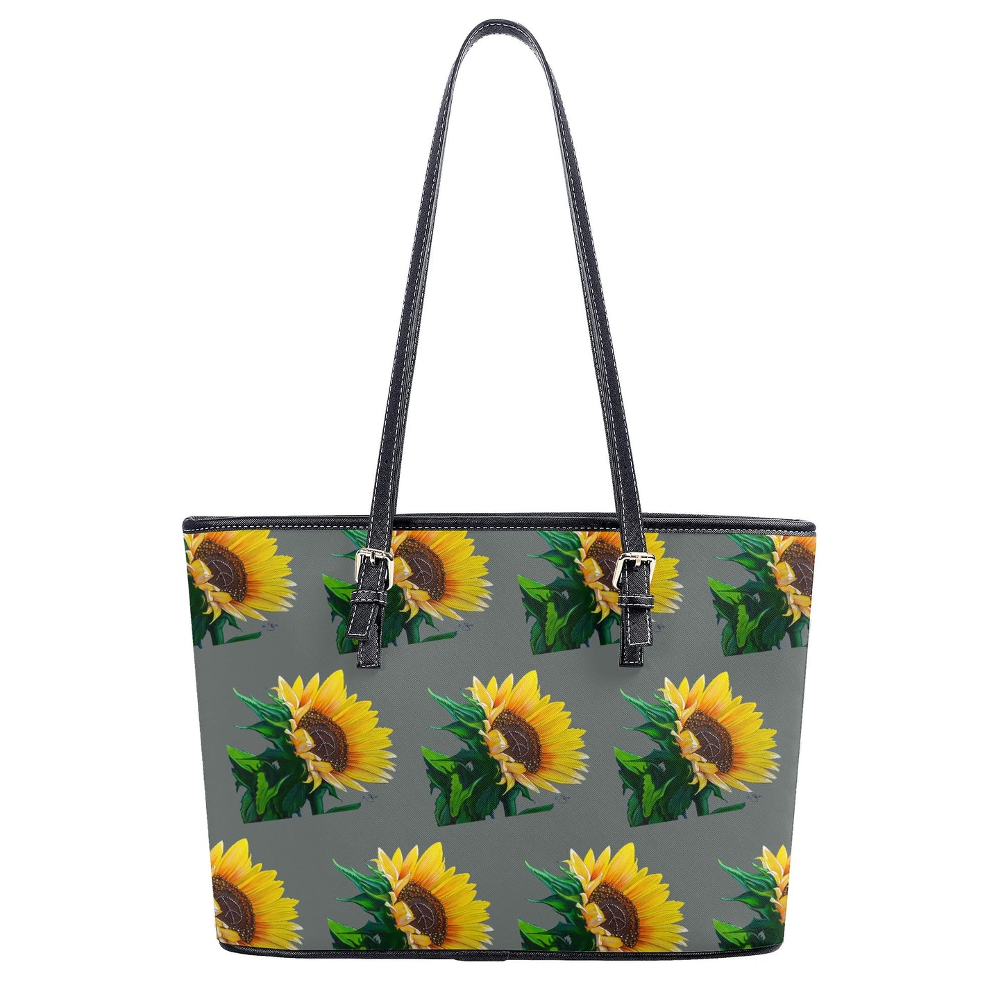 Sunflower Of Peace© Limited Edition Deluxe Euro Soft PU Leather Tote Bag In Silver Swan Gray