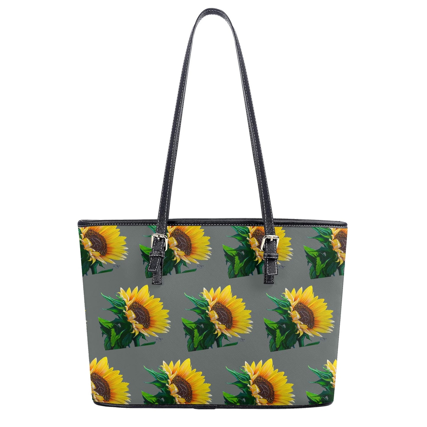 Sunflower Of Peace© Limited Edition Deluxe Euro Soft PU Leather Tote Bag In Silver Swan Gray