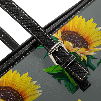 Sunflower Of Peace© Limited Edition Deluxe Euro Soft PU Leather Tote Bag In Silver Swan Gray