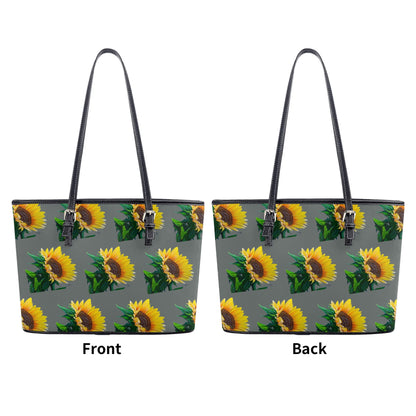 Sunflower Of Peace© Limited Edition Deluxe Euro Soft PU Leather Tote Bag In Silver Swan Gray