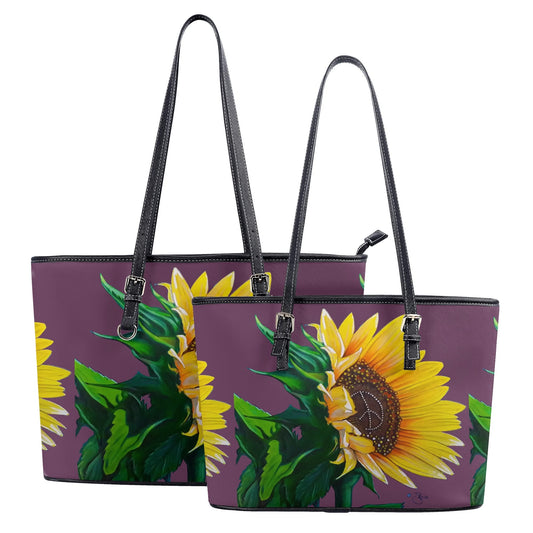 Sunflower Of Peace© Limited Edition Deluxe Euro Soft PU Leather Tote Bag In Delicate Lavender Lace,