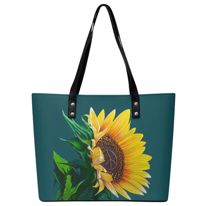 Sunflower Of Peace© Euro Soft PU Leather Tote Bag with Front Zipper Pocket In Elegance Emerald River Green