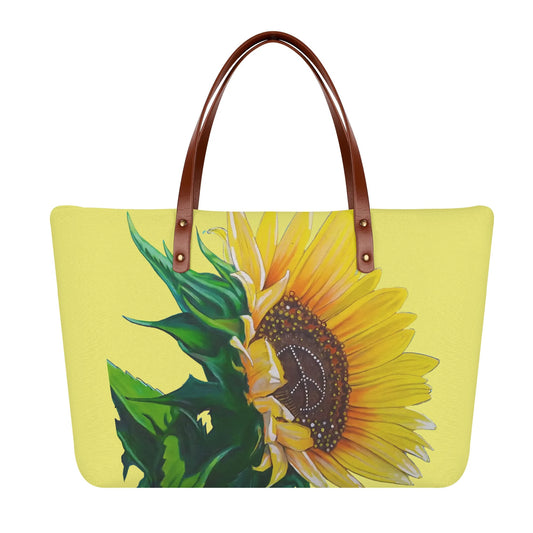 Sunflower Of Peace© Super Soft European PU Leather Comfort Tote Bag With Zip Closure