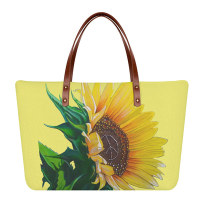 Sunflower Of Peace© Super Soft European PU Leather Comfort Tote Bag With Zip Closure