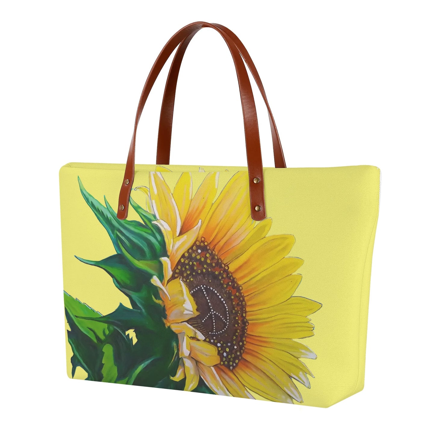 Sunflower Of Peace© Super Soft European PU Leather Comfort Tote Bag With Zip Closure