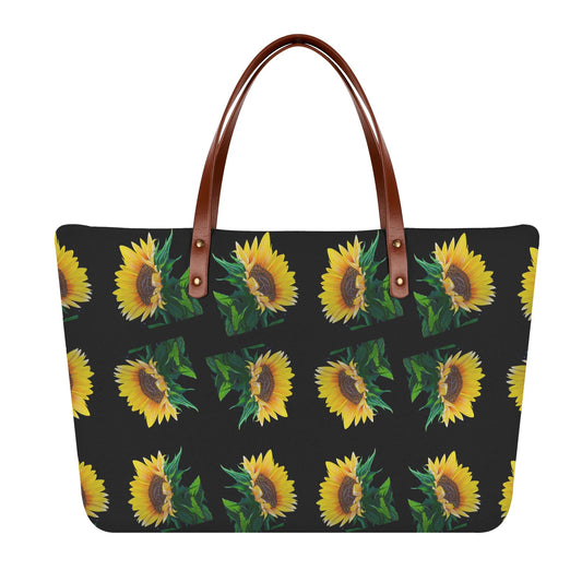 Sunflower Of Peace© Super Soft European PU Leather Comfort Tote Bag With Zip Closure In Midnight