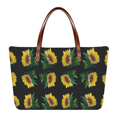 Sunflower Of Peace© Super Soft European PU Leather Comfort Tote Bag With Zip Closure In Midnight