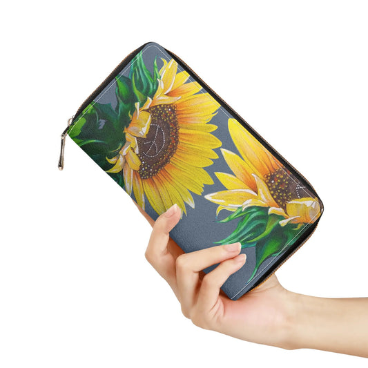 Sunflower Of Peace© Euro Soft PU Leather Zipper Wallet In Sunflower Main Rock Garden