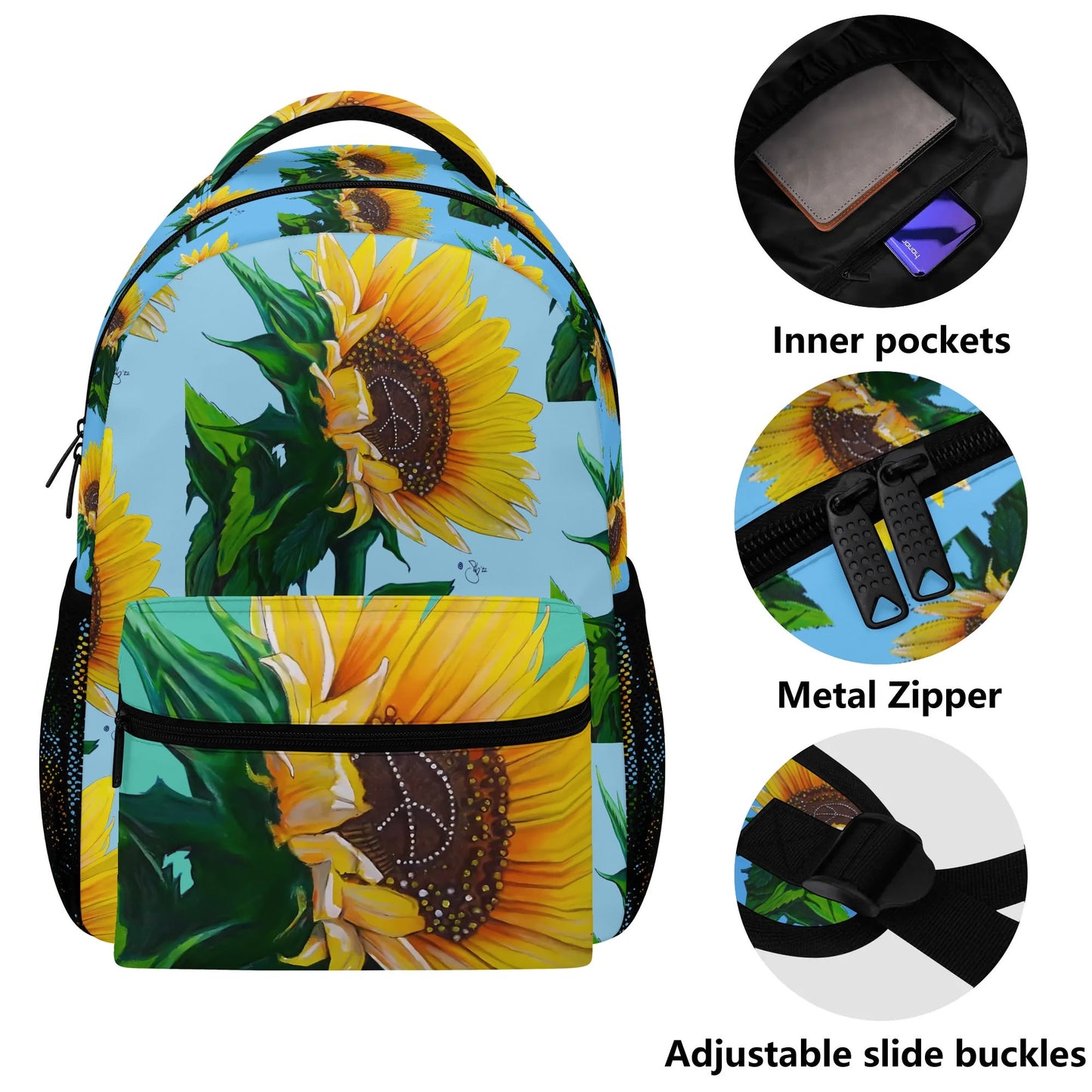 Sunflower Of Peace© Super Duty Sports Flex Durable And Reliable All Year 15 Inch Casual Posh Style School Backpack