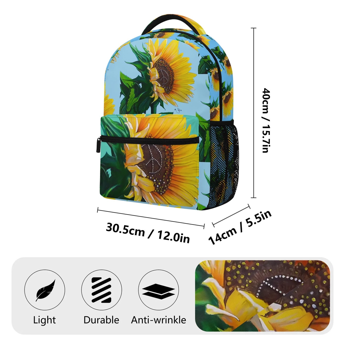 Sunflower Of Peace© Super Duty Sports Flex Durable And Reliable All Year 15 Inch Casual Posh Style School Backpack