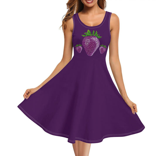 Concord Strawberry© Luxturnal© Soft Womens Sleeveless A-Line Flar Sundress Up To 4XL In Plum Lavender Sophistication.