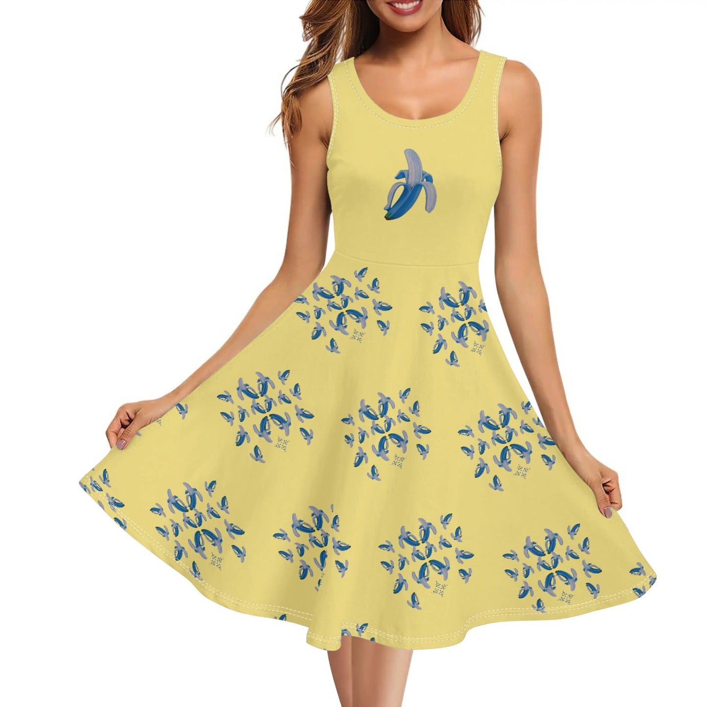 Banana Blue© Luxturnal©  Soft Womens Sleeveless A-Line Flare Sundress Up To 4XL In Yellow Tuscan Sunshine