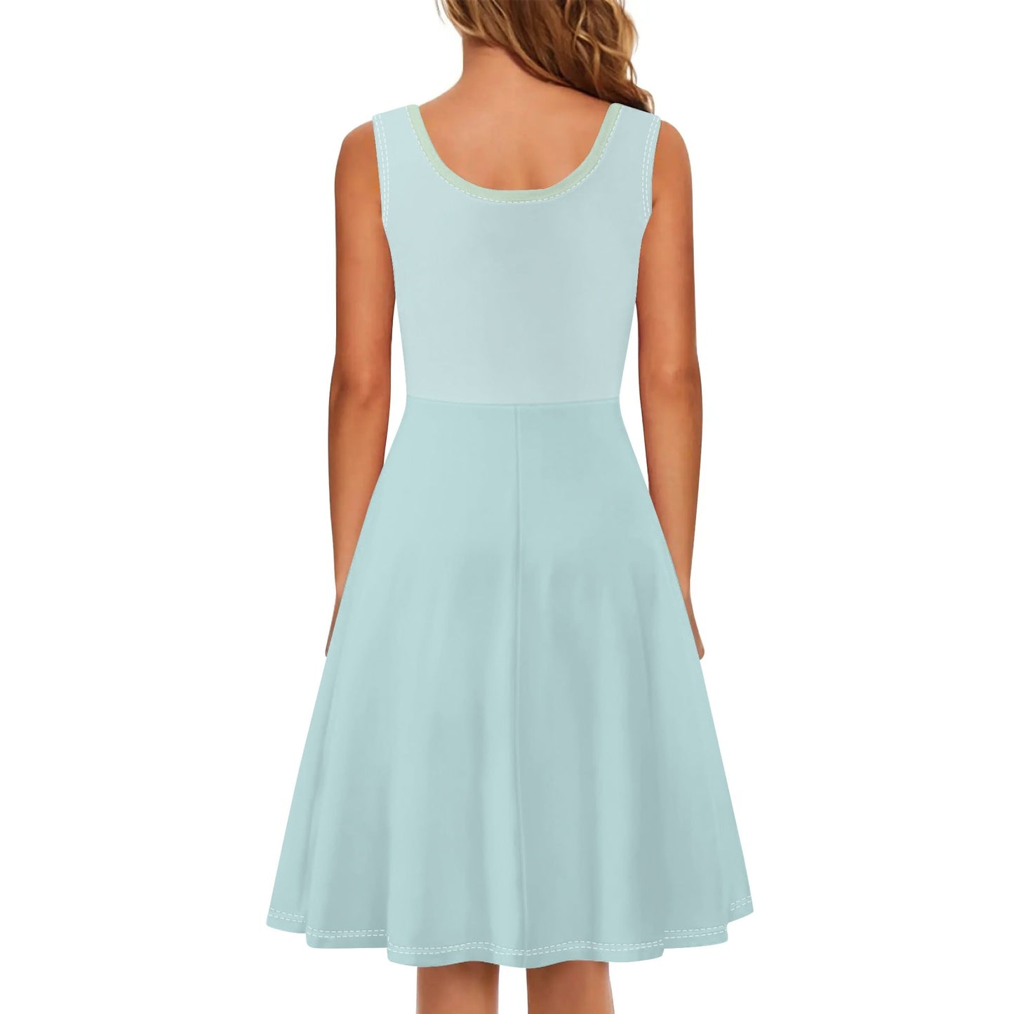 Pear Blue© Luxturnal© Soft Womens Sleeveless A-Line Flare Sundress Up To 4XL In Sea Coast Breeze Brûlée