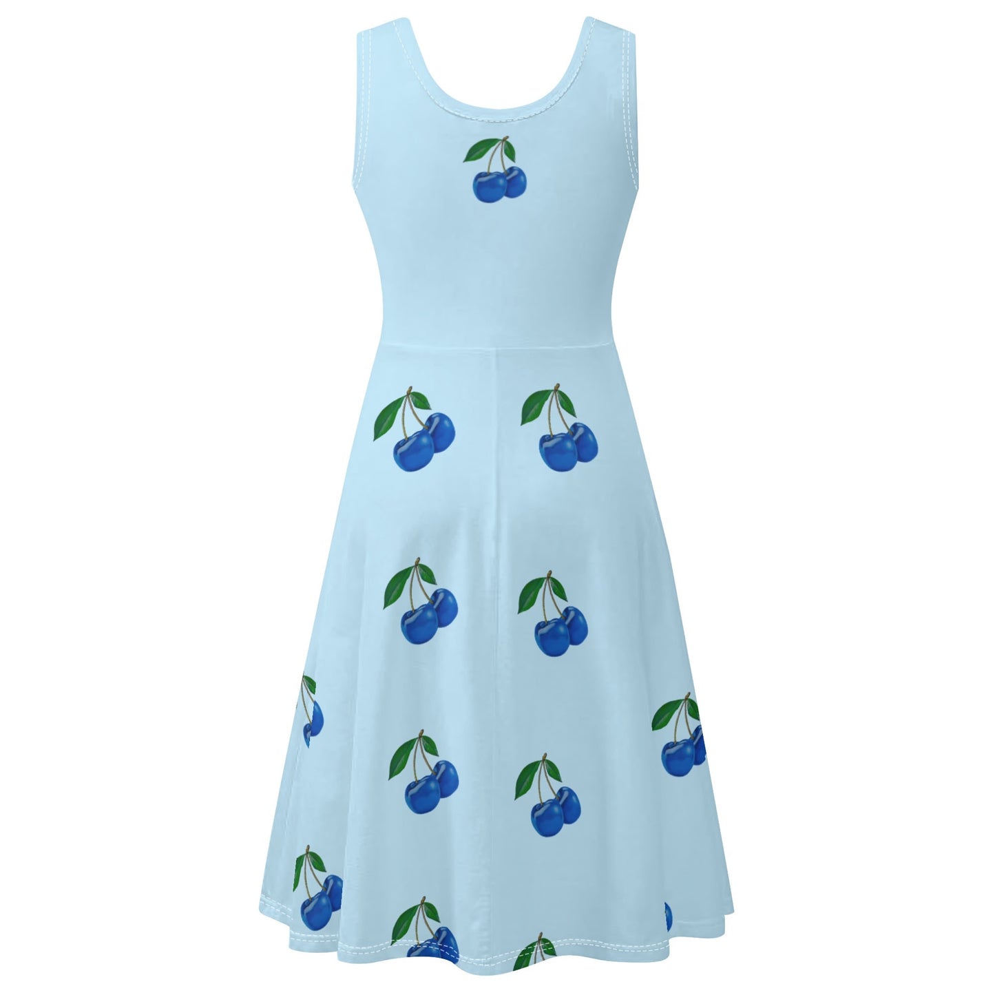 Blue Cherry© Luxturnal© Soft Womens Sleeveless A-Line Flare Sundress Up To 4XL In Delicate Morning Spring River Blue Cherry Pie