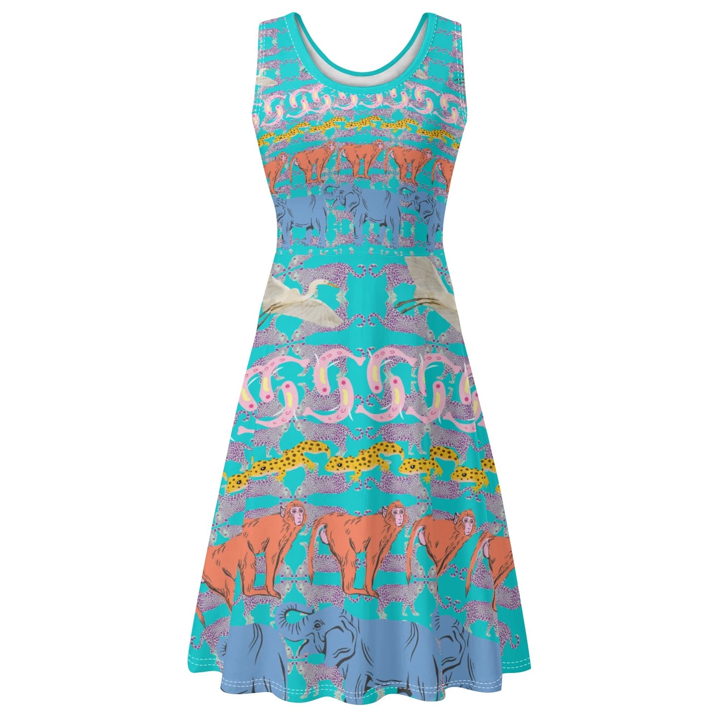 Animal Pyramid© Luxturnal© Room Soft Womens Sleeveless A-Line Flare Sundress Up To 4XL In Waterfall Wonder Safari