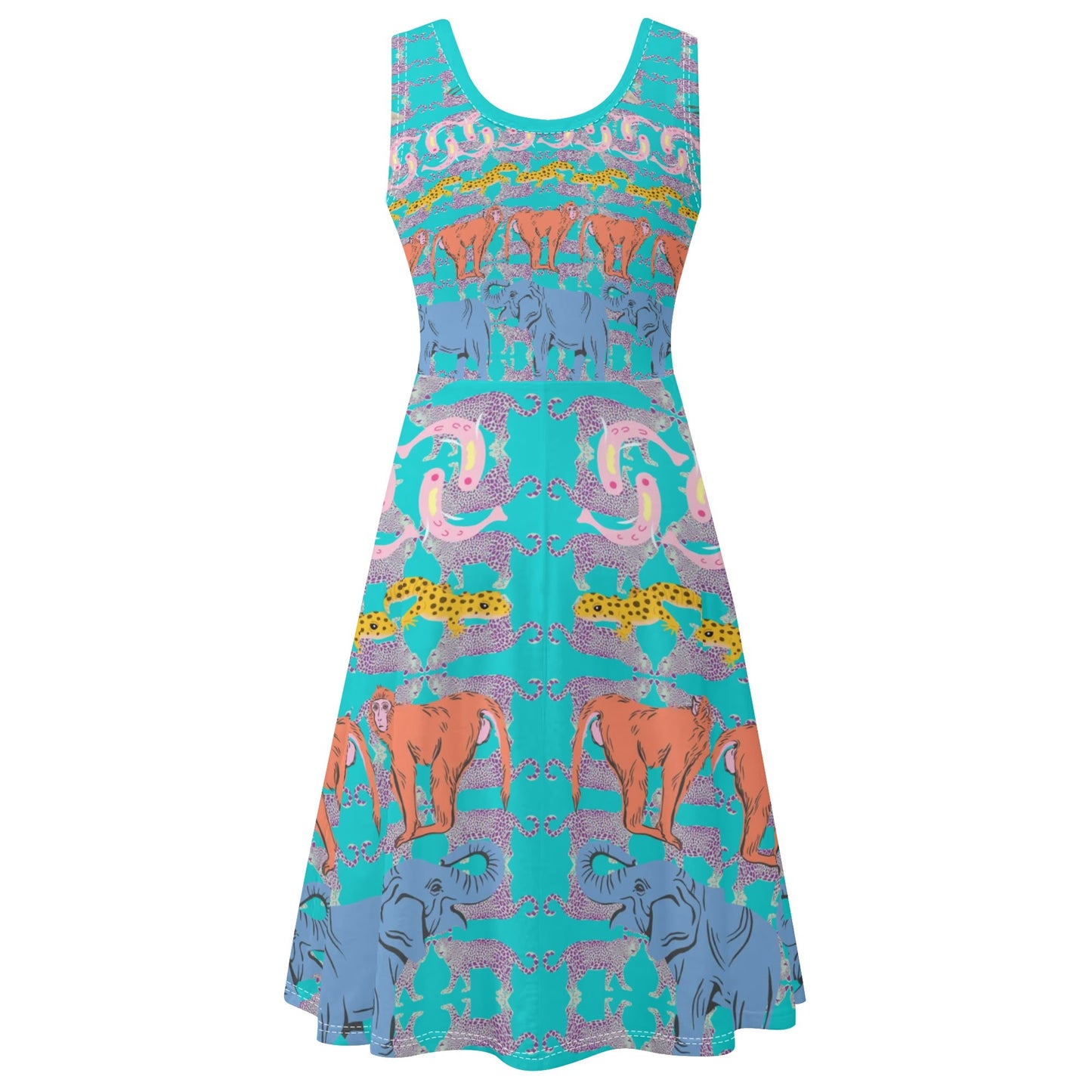 Animal Pyramid© Luxturnal© Room Soft Womens Sleeveless A-Line Flare Sundress Up To 4XL In Waterfall Wonder Safari