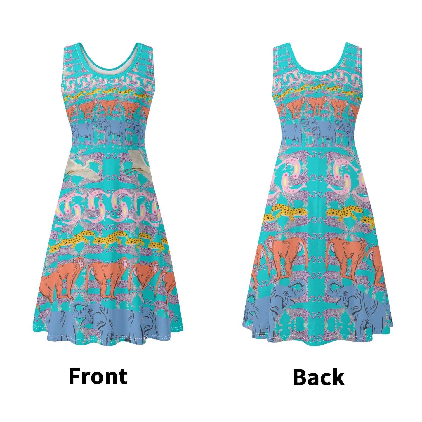 Animal Pyramid© Luxturnal© Room Soft Womens Sleeveless A-Line Flare Sundress Up To 4XL In Waterfall Wonder Safari