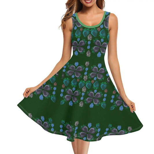 Concord Strawberry© Luxturnal© Soft Womens Sleeveless A-Line Flare Sundress Up To 4XL In Irish Emerald Garden Duchess