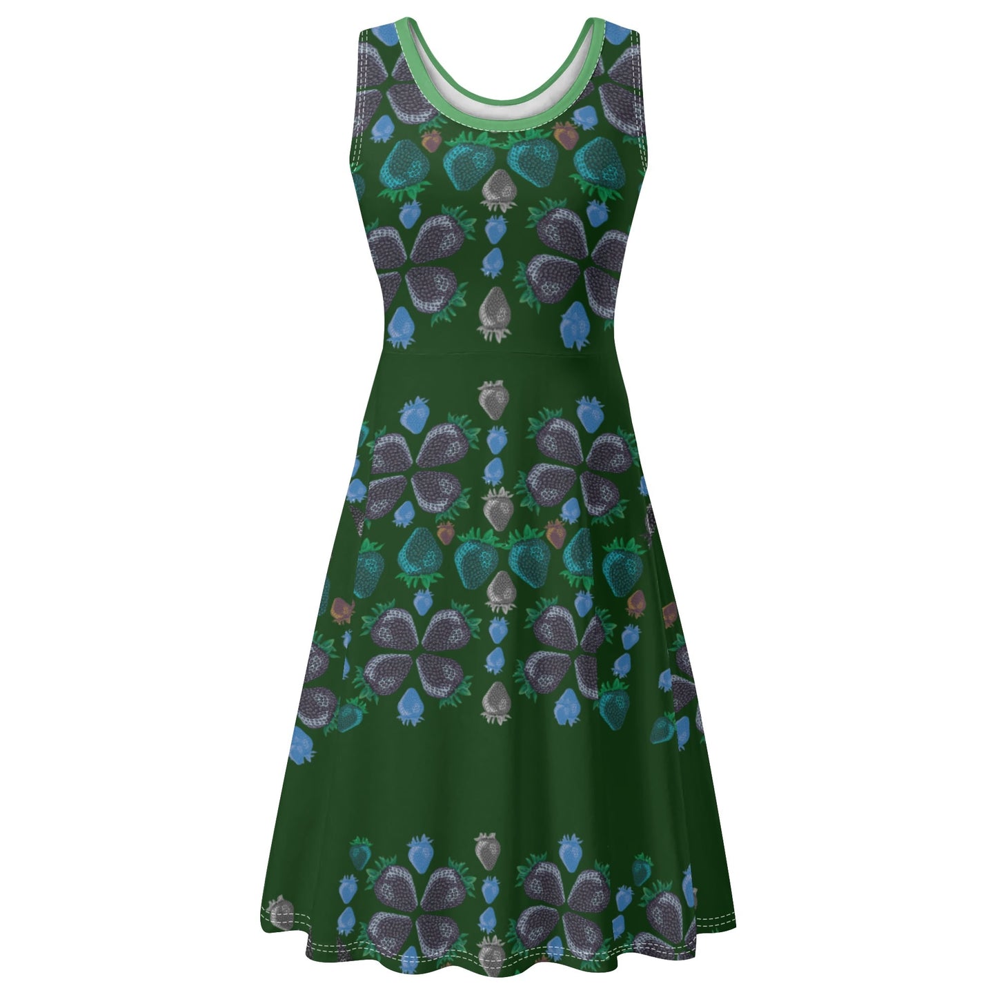 Concord Strawberry© Luxturnal© Soft Womens Sleeveless A-Line Flare Sundress Up To 4XL In Irish Emerald Garden Duchess