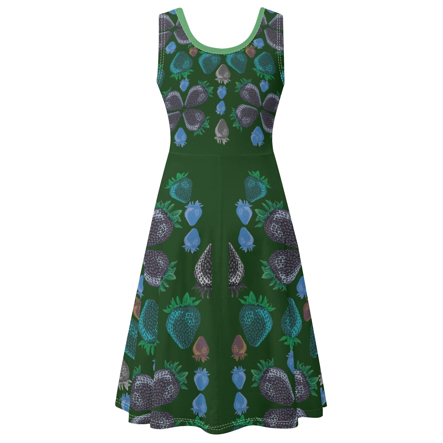 Concord Strawberry© Luxturnal© Soft Womens Sleeveless A-Line Flare Sundress Up To 4XL In Irish Emerald Garden Duchess