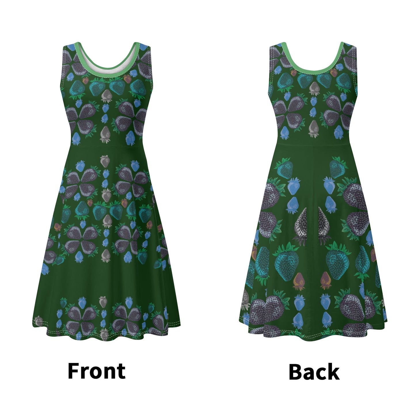 Concord Strawberry© Luxturnal© Soft Womens Sleeveless A-Line Flare Sundress Up To 4XL In Irish Emerald Garden Duchess