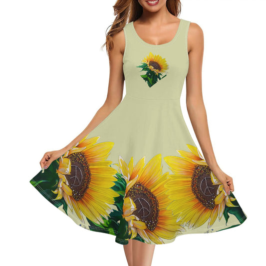 Sunflower Of Peace© Luxturnal© Soft Womens Sleeveless A-Line Flar Sundress Up To 4XL In Sunshine Sunny San Francisco