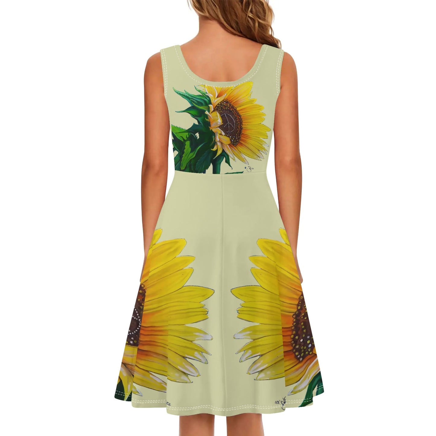 Sunflower Of Peace© Luxturnal© Soft Womens Sleeveless A-Line Flar Sundress Up To 4XL In Sunshine Sunny San Francisco