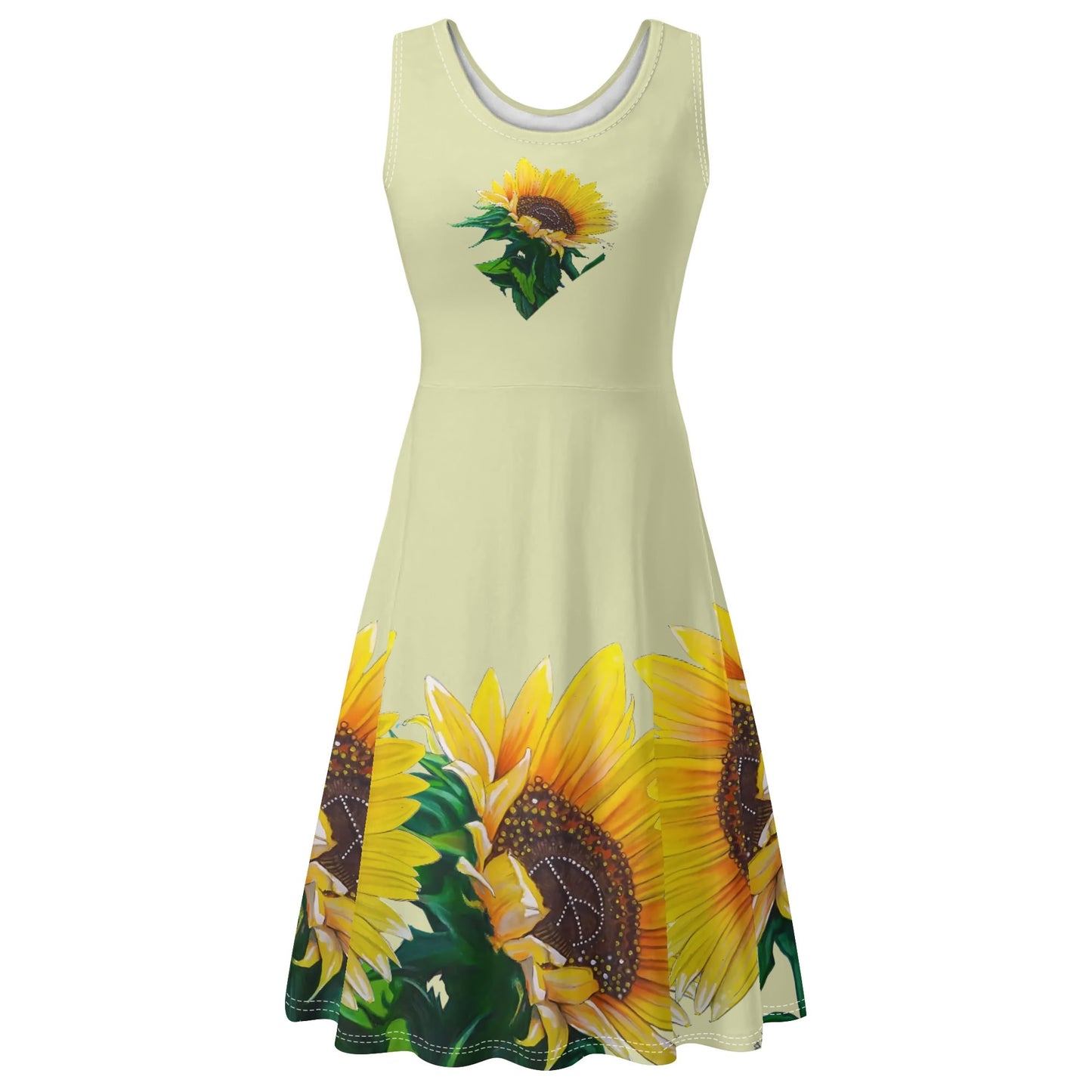 Sunflower Of Peace© Luxturnal© Soft Womens Sleeveless A-Line Flar Sundress Up To 4XL In Sunshine Sunny San Francisco