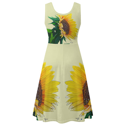 Sunflower Of Peace© Luxturnal© Soft Womens Sleeveless A-Line Flar Sundress Up To 4XL In Sunshine Sunny San Francisco