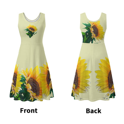 Sunflower Of Peace© Luxturnal© Soft Womens Sleeveless A-Line Flar Sundress Up To 4XL In Sunshine Sunny San Francisco