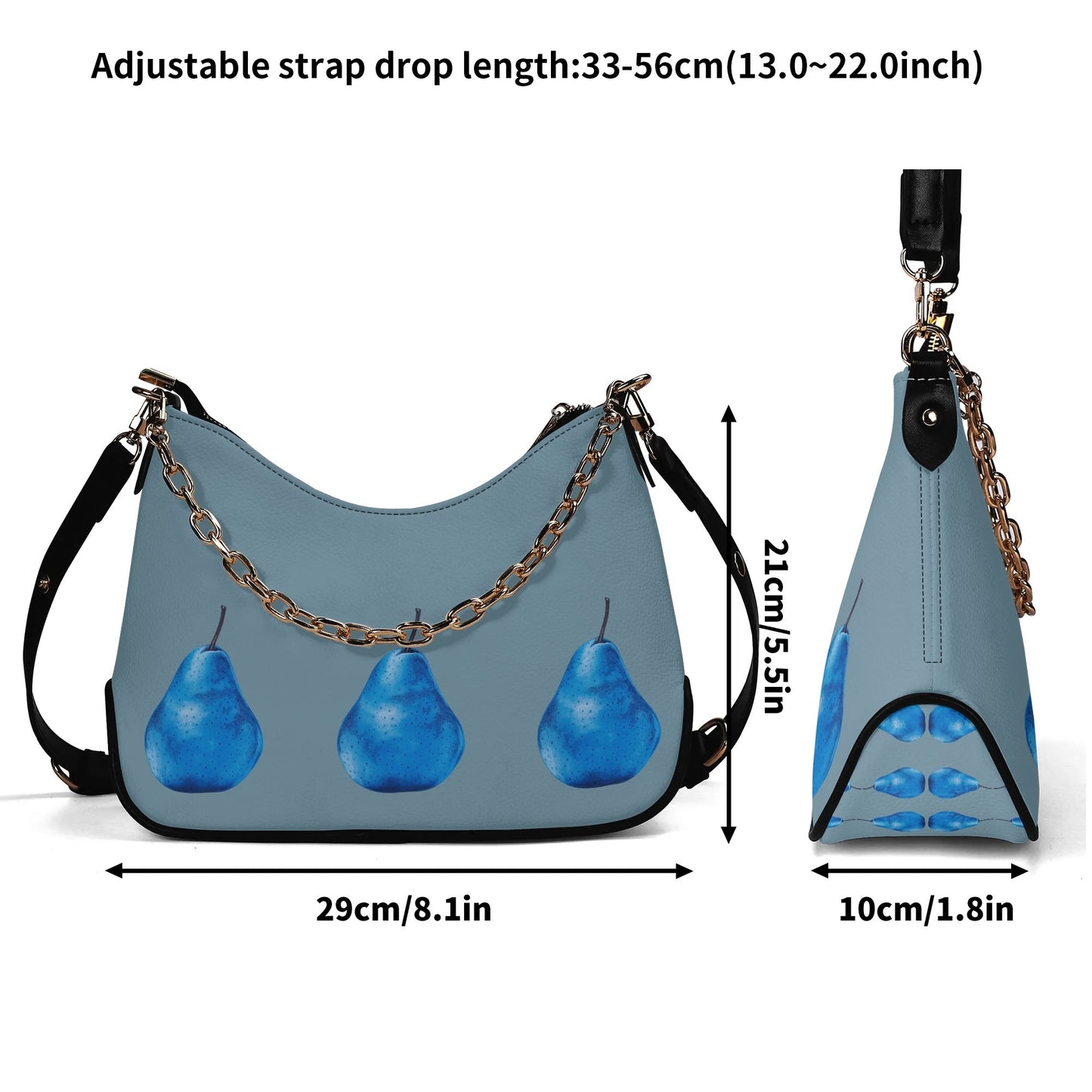 Pear Blue© Euro Soft PU Shoulder Bag With Chain Decoration