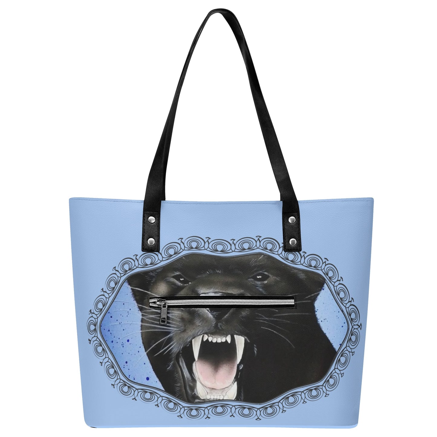 Panther Roar© Euro Soft Luxturnal Lux PU Leather Tote Bag with Front Zipper Pocket