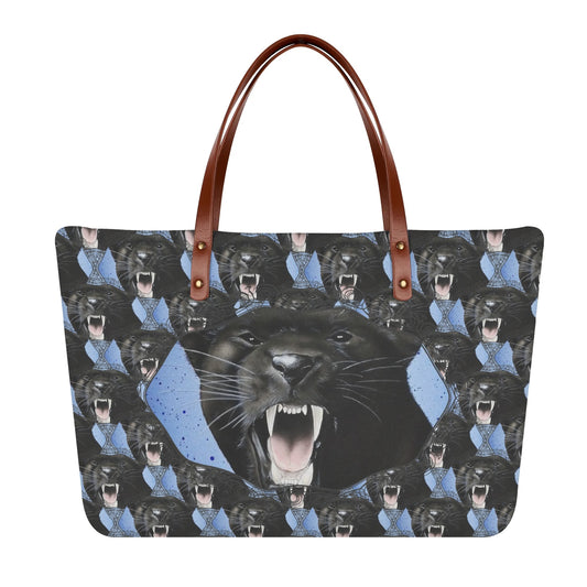 Panther Roar© Leather Brown Handle Euro Soft Yes Please Luxturnal Lux PU Leather Tote Bag In Havana Twilight