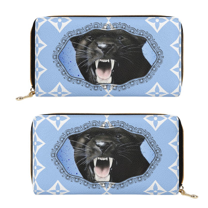 Panther Roar© Luxturnal© Limited Edition Euro Soft PU Leather Zipper Wallet In Posh Royal Sky Flower