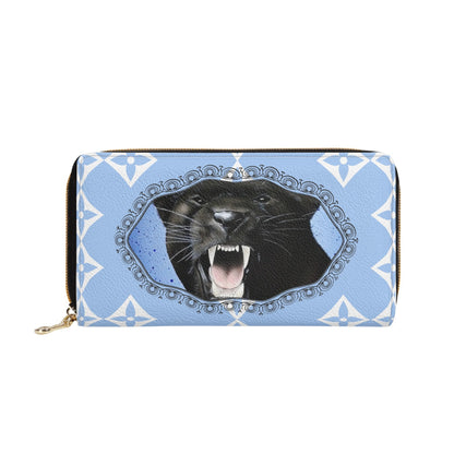 Panther Roar© Luxturnal© Limited Edition Euro Soft PU Leather Zipper Wallet In Posh Royal Sky Flower