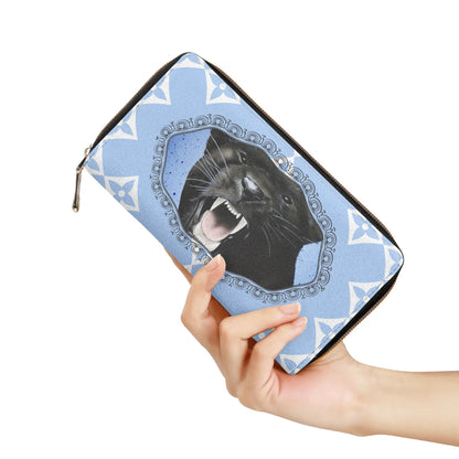 Panther Roar© Luxturnal© Limited Edition Euro Soft PU Leather Zipper Wallet In Posh Royal Sky Flower