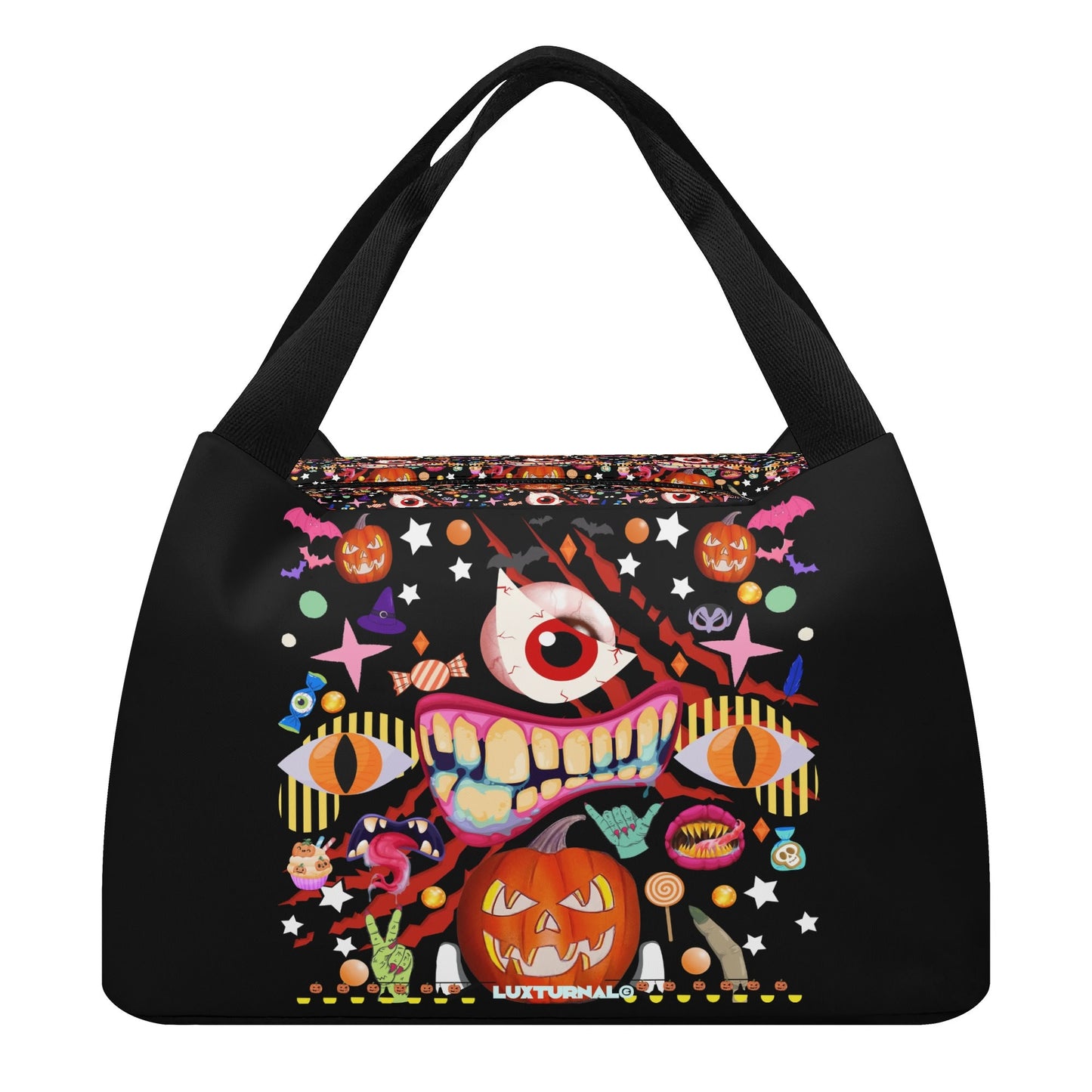 Pumpkin Carnival© Limited Edition Luxturnal© Super Duty Easy Clean All Day Cool Portable Tote Lunch Bag In Scary Sandwich