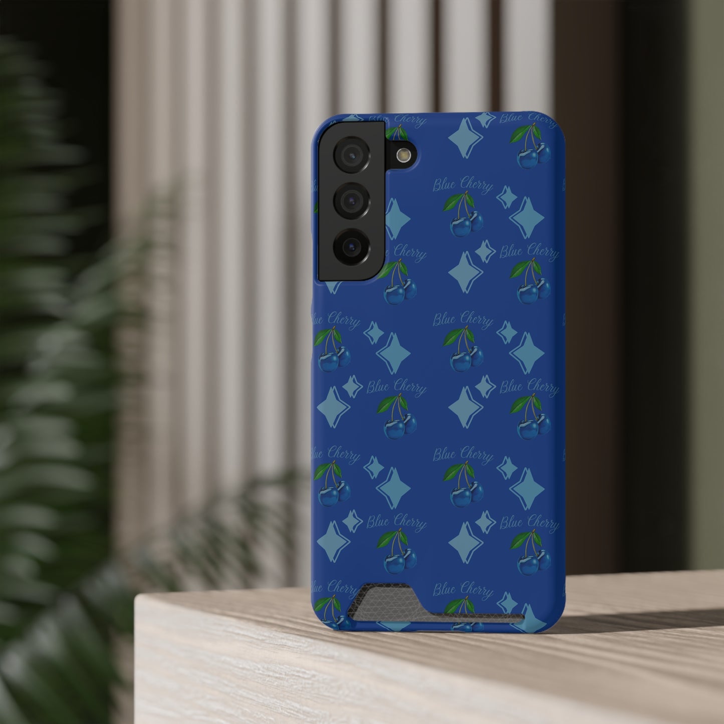 Blue Cherry© Limited Edition Slim Lightweight DuraFlex© Safe Impact Resistant Phone Case With Card Holder Compatible with iPhone 13, and Samsung Galaxy S21, S22 models