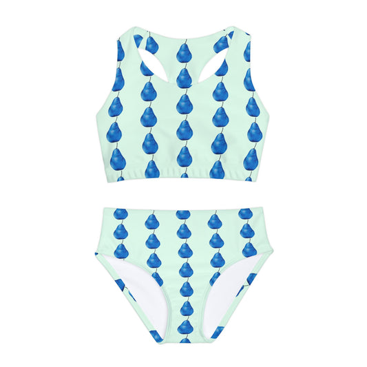 Pear Blue© It Girl Youth Star Active Flex Sports Comfort All Day Two Piece Swimsuit By American Boutique In Pool Breeze Pop