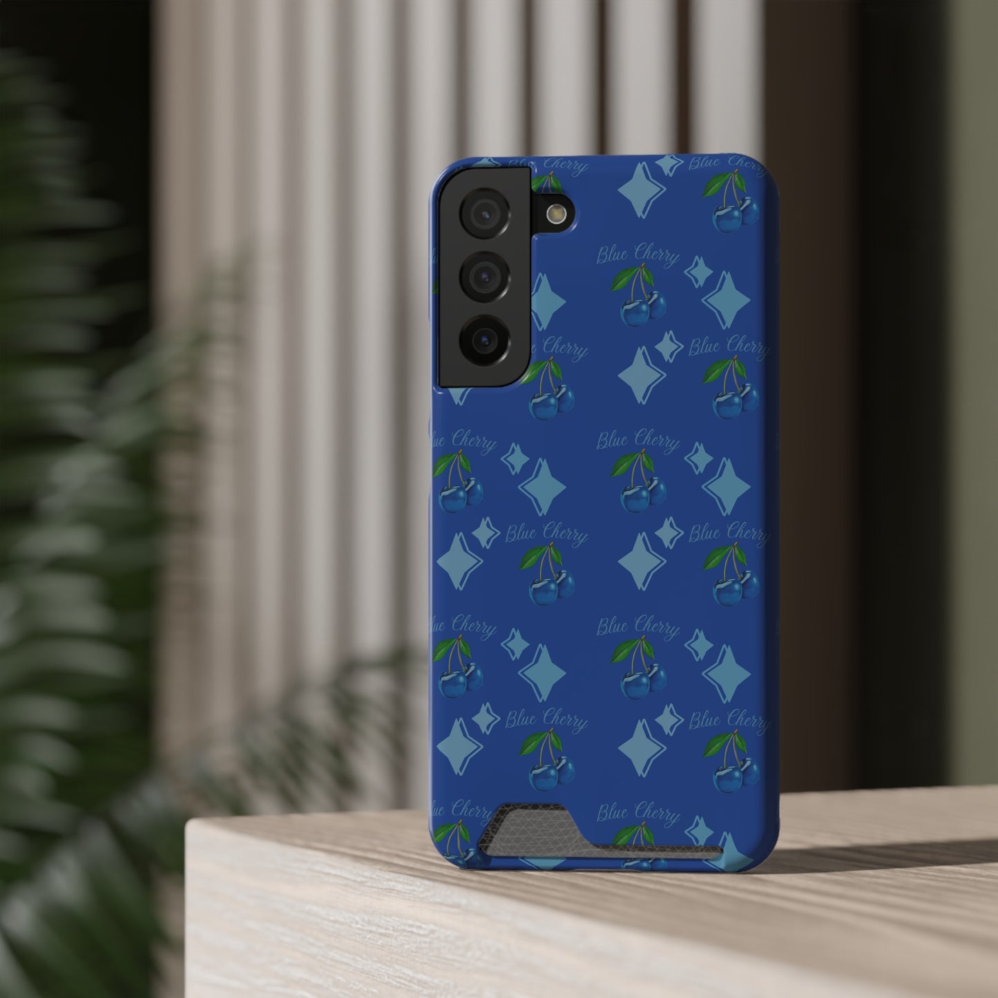 Blue Cherry© Limited Edition Slim Lightweight DuraFlex© Safe Impact Resistant Phone Case With Card Holder Compatible with iPhone 13, and Samsung Galaxy S21, S22 models