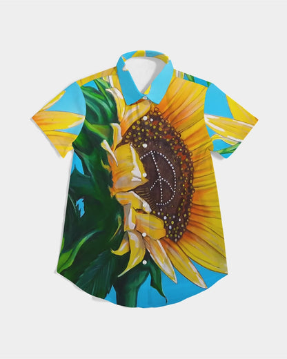 Sunflower Of Peace© Women's Deluxe Euro Soft Short Sleeve Button Up To Size 2XL