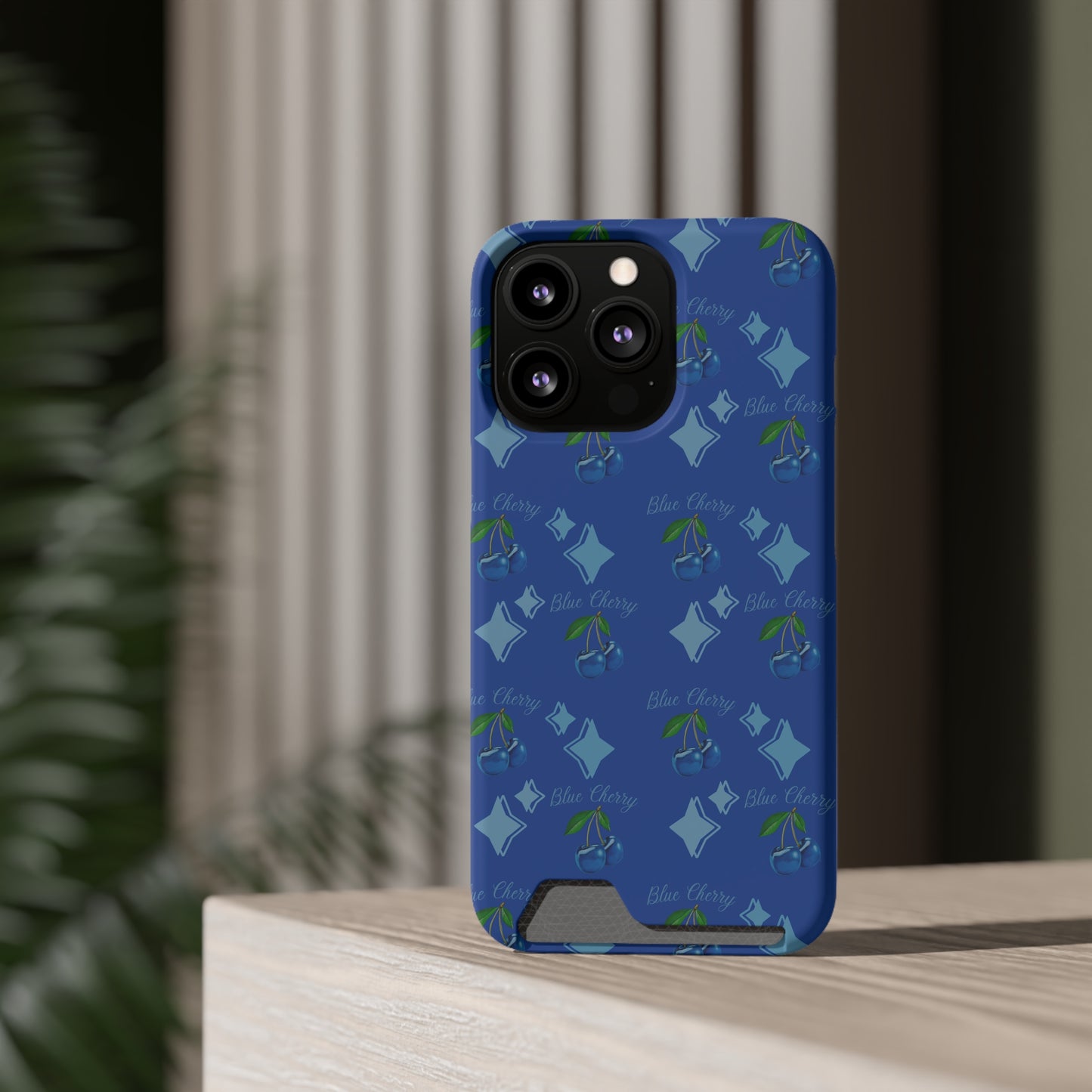 Blue Cherry© Limited Edition Slim Lightweight DuraFlex© Safe Impact Resistant Phone Case With Card Holder Compatible with iPhone 13, and Samsung Galaxy S21, S22 models