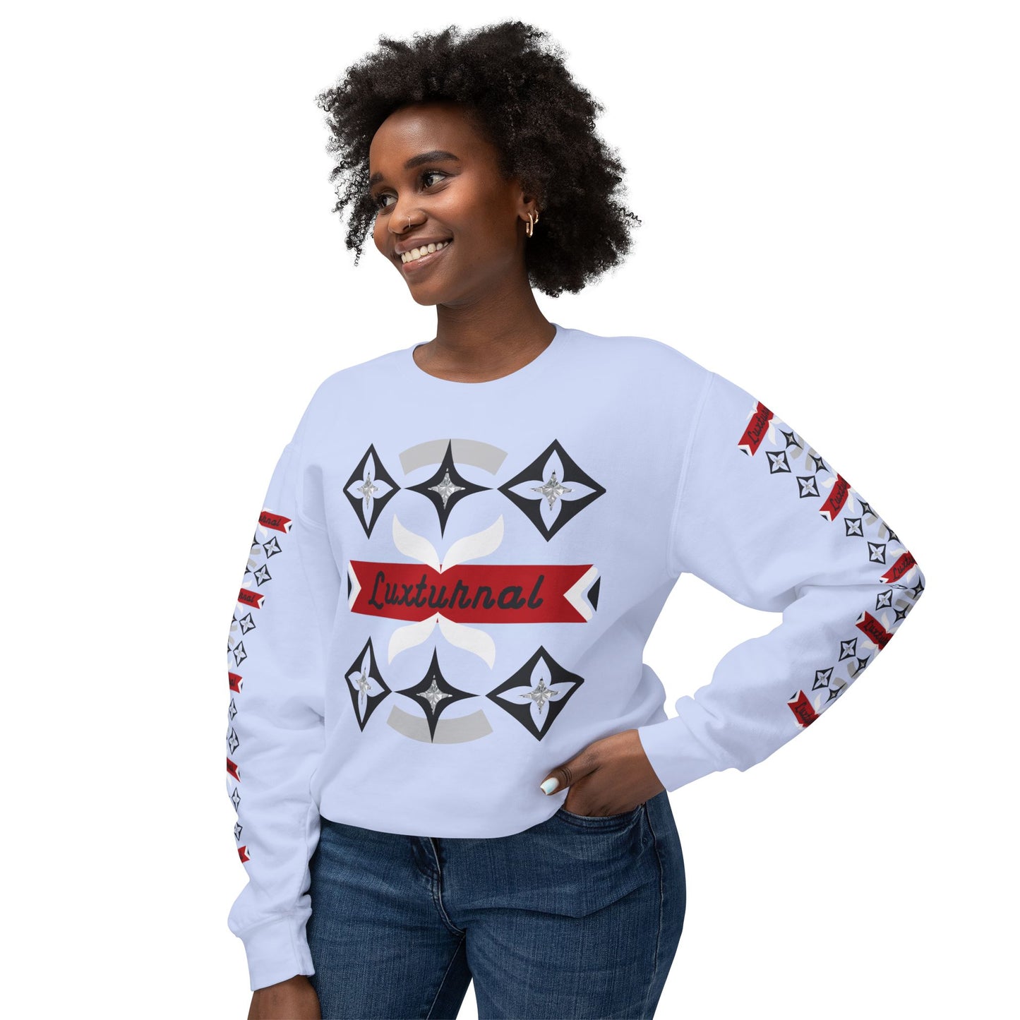 Luxturnal Posh© Deluxe American Made Comfort Relaxed Premium Cotton Lightweight Crewneck Sweatshirt Unisex In Ultra Chic