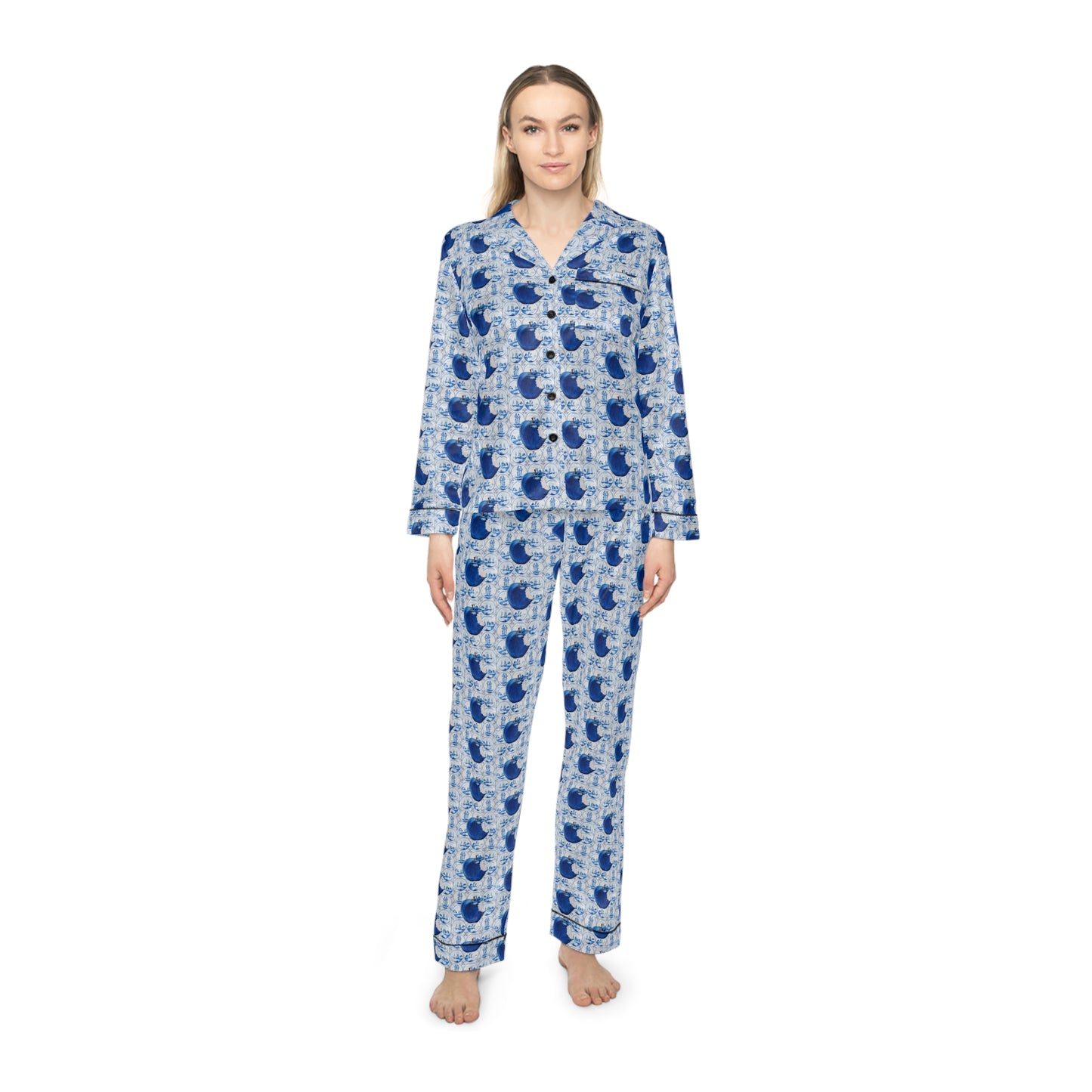 Apple Blue© Women's European Silk Boutique Super Luxurious Premium Royal Satin Pajamas In Swiss Chalet