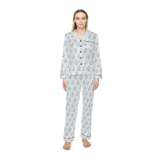 Pear Blue© Women's European Silk Boutique Super Luxurious Premium Royal Satin Pajamas In White Silk Goddess