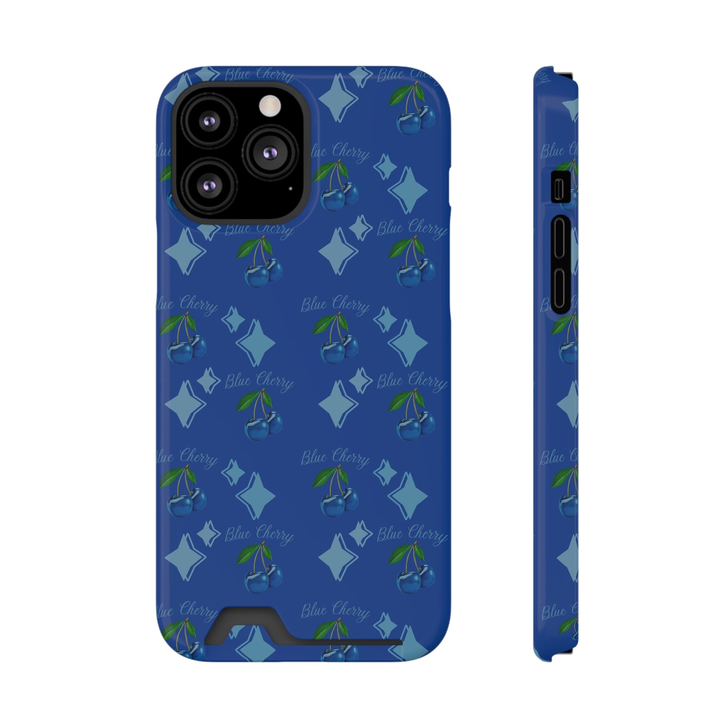 Blue Cherry© Limited Edition Slim Lightweight DuraFlex© Safe Impact Resistant Phone Case With Card Holder Compatible with iPhone 13, and Samsung Galaxy S21, S22 models