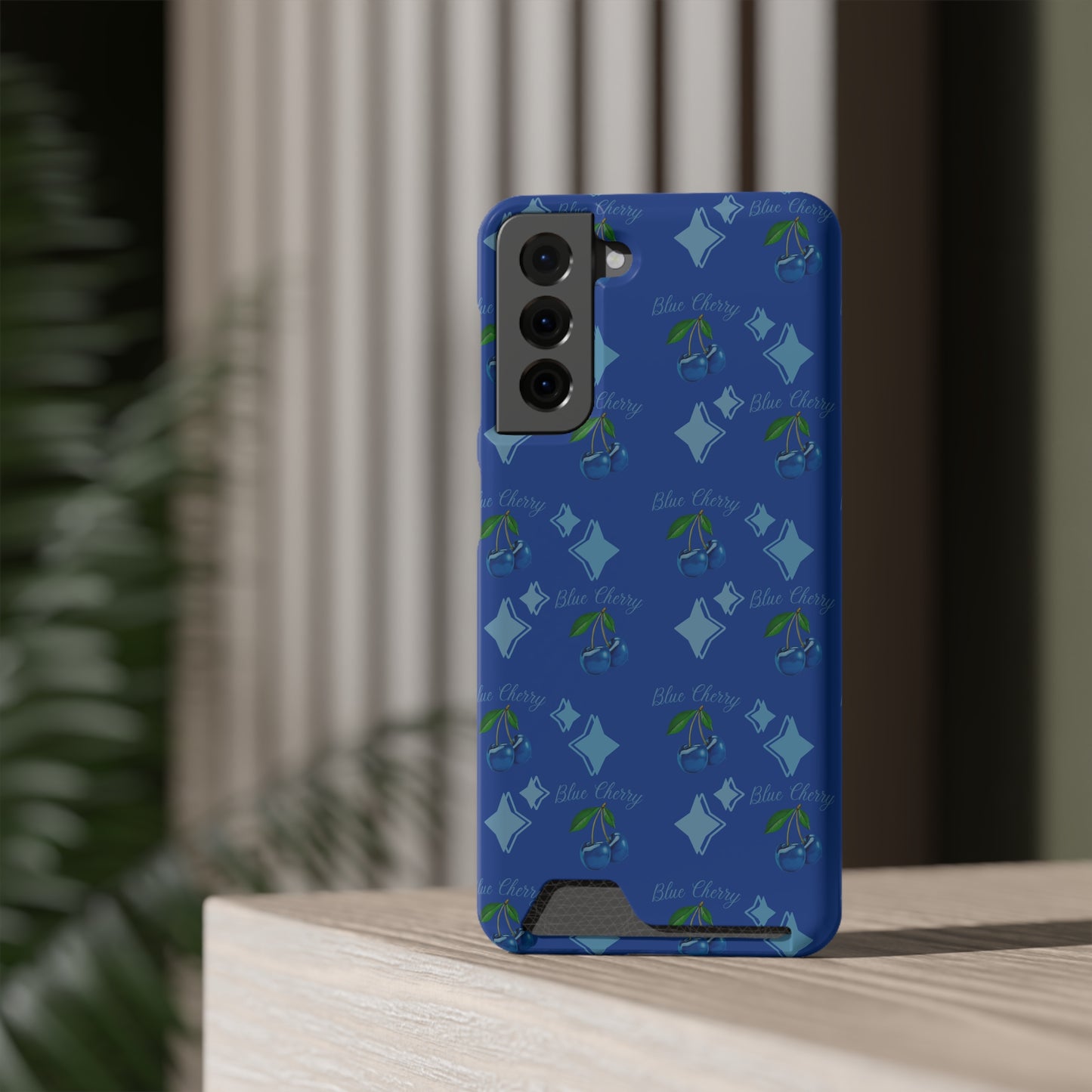 Blue Cherry© Limited Edition Slim Lightweight DuraFlex© Safe Impact Resistant Phone Case With Card Holder Compatible with iPhone 13, and Samsung Galaxy S21, S22 models