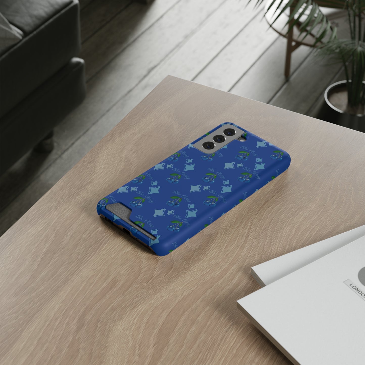 Blue Cherry© Limited Edition Slim Lightweight DuraFlex© Safe Impact Resistant Phone Case With Card Holder Compatible with iPhone 13, and Samsung Galaxy S21, S22 models